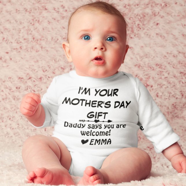 Funny First Mother's Day Saying From Dad For Mum  Baby Bodysuit (Creator Uploaded)