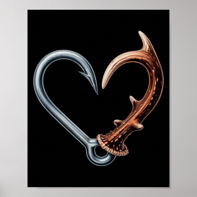 Funny fisching hook antler heart for hunting poster (Front)