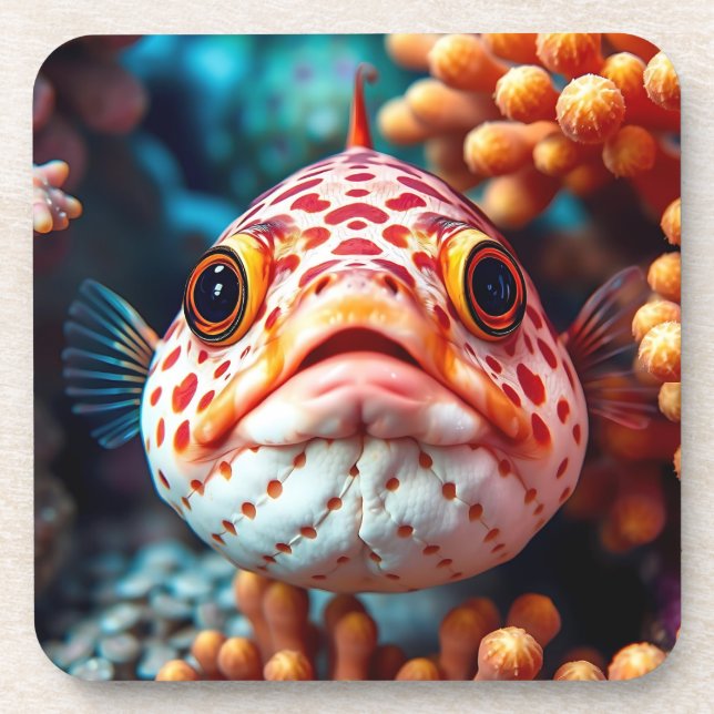 Funny Fish and Coral Close  Coaster (Front)