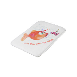 Funny Fish and Worm Bath Mat - Custom Text