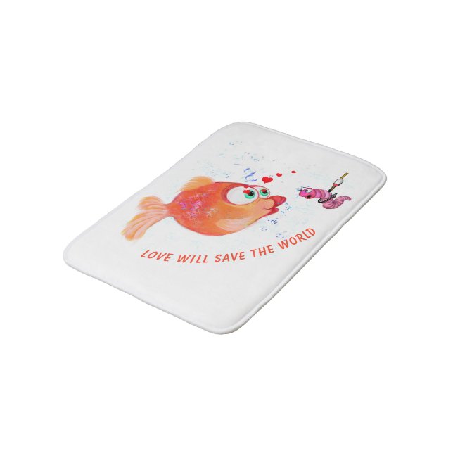 Funny Fish and Worm Bath Mat - Custom Text (Angled)