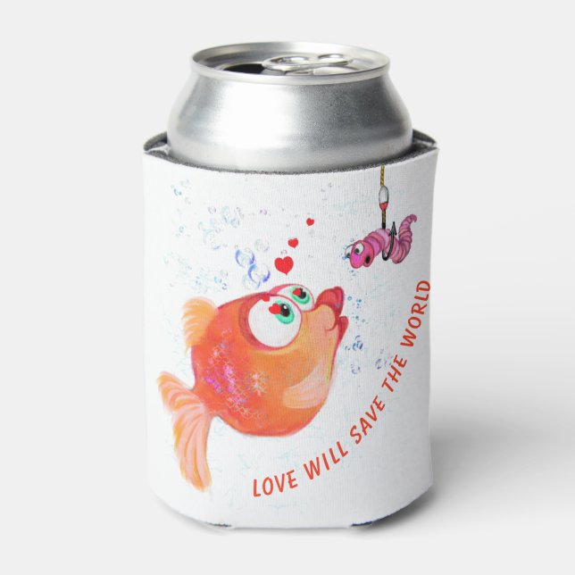 Funny Fish and Worm Can Cooler - Custom Text (Can Front)