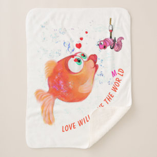 Funny Fish and Worm Caroon Baby Sherpa Blanket