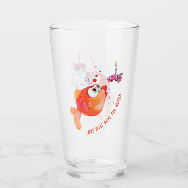 Funny Fish and Worm Glass - Custom Text (Front)