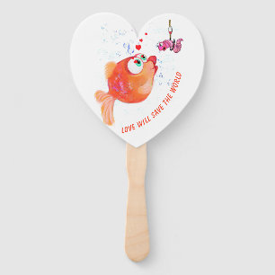 Funny Fish and Worm Hand Fan - Custom Text