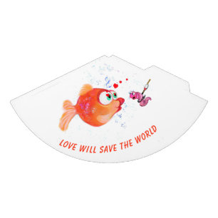 Funny Fish and Worm Love Romantic Cartoon Drawing  Party Hat