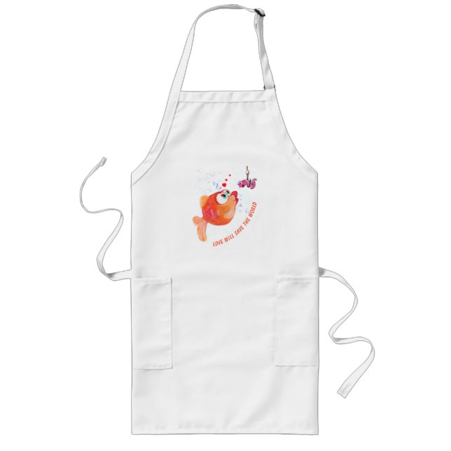 Funny Fish and Worm Love Romantic - Custom Text Long Apron (Front)