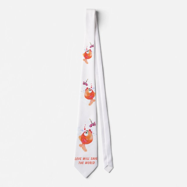 Funny Fish and Worm Love Romantic - Custom Text Tie (Front)