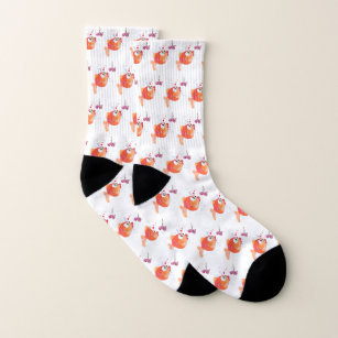 Funny Fish and Worm Love Romantic - Drawing Socks