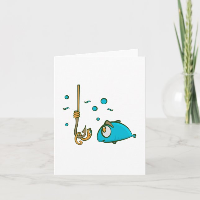 Funny Fish and Worm on Hook Fishing Humour Card (Front)