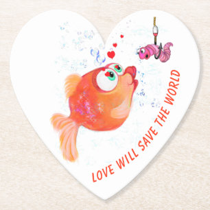 Funny Fish and Worm Paper Coaster - Custom Text