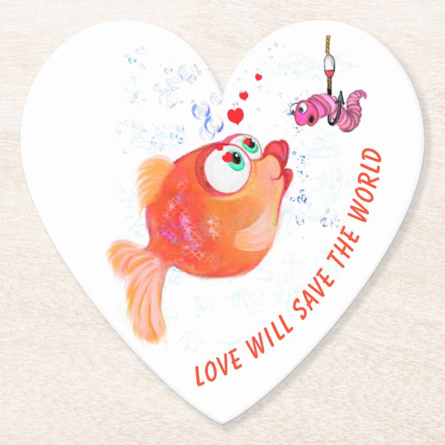 Funny Fish and Worm Paper Coaster - Custom Text (Front)