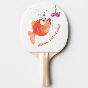 Funny Fish and Worm Ping Pong Paddle - Custom Text