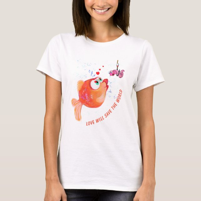 Funny Fish and Worm T-Shirt (Front)