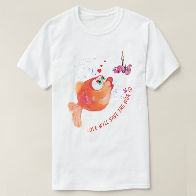Funny Fish and Worm T-Shirt - Custom Text (Design Front)
