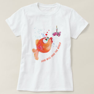 Funny Fish and Worm T-Shirt Love Romantic