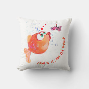 Funny Fish and Worm Throw Pillow - Custom Text