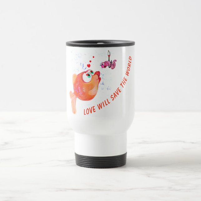Funny Fish and Worm Travel Mug (Center)