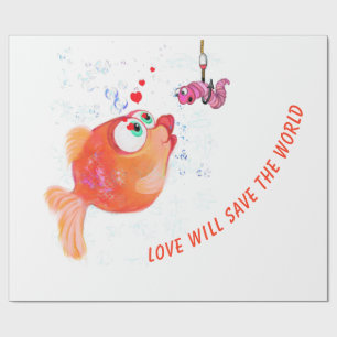 Funny Fish and Worm Wrapping Paper - Custom Text