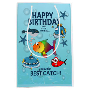 Funny Fish Birthday Medium Gift Bag