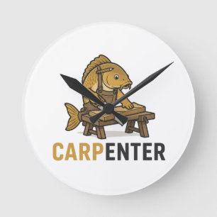 Funny Fish Carpenter Animal Pun Round Clock