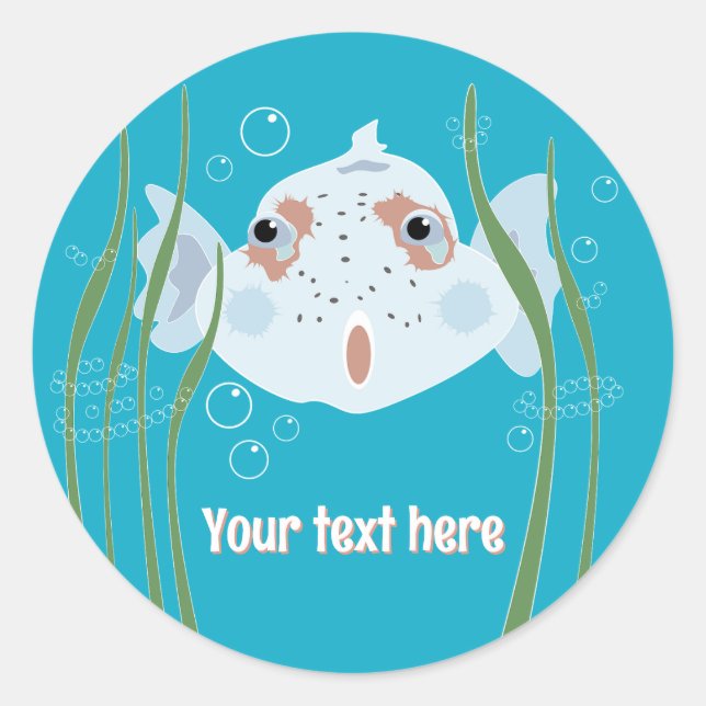 Funny Fish Custom Name Cute Ocean Classic Round Sticker (Front)