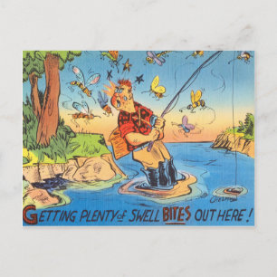 Funny Fish Fisherman Postcard Fishing Cartoon