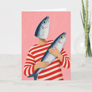 Funny Fish Hug Whimsical Sardine Coastal Nautical Card