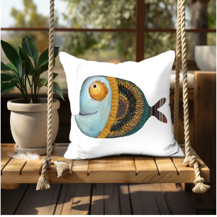 Funny fish illustration decorative interior art  cushion