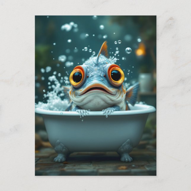 Funny fish in the bath postcard (Front)
