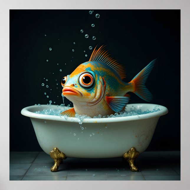 Funny fish in the bath poster (Front)