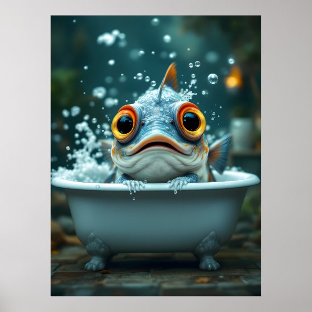 Funny fish in the bath poster (Front)