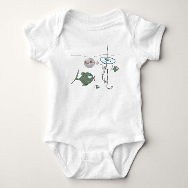 Funny Fish Infant Creeper, White Baby Bodysuit (Front)