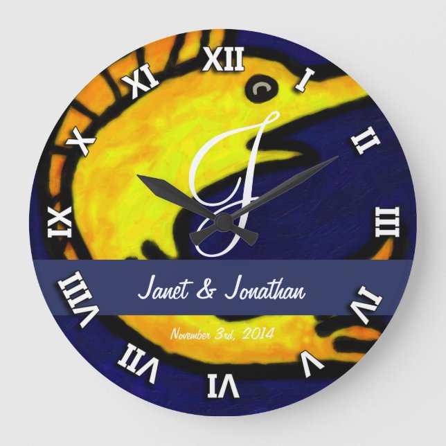 Funny Fish Monogram Large Clock (Front)