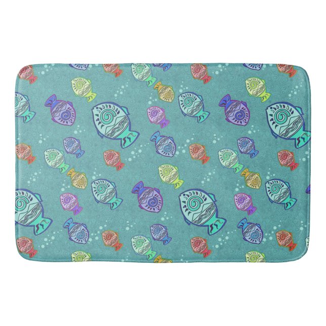 Funny FISH pattern coloured + your ideas Bath Mat (Front)