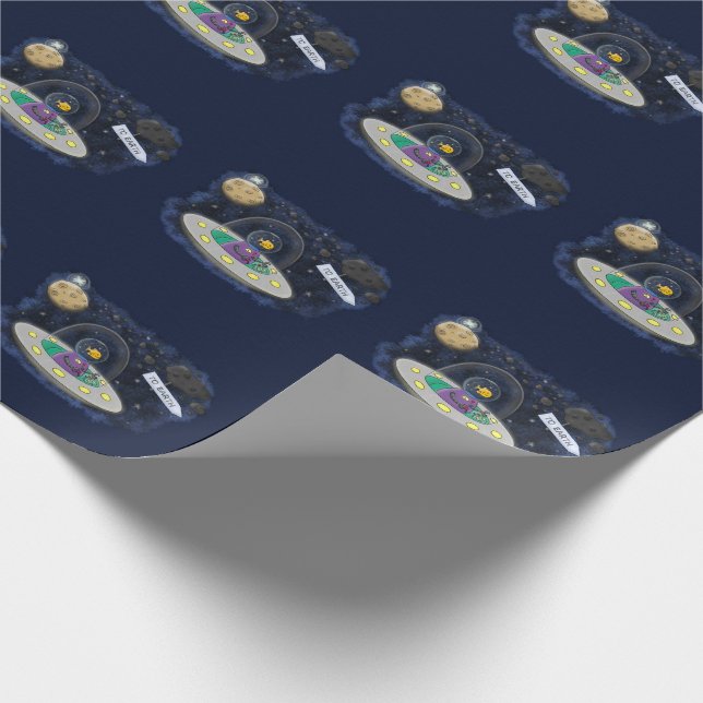 Funny fish UFO space ship cartoon illustration Wrapping Paper (Corner)