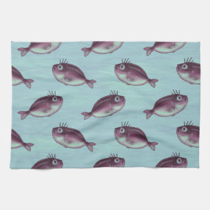 Funny Fish With Fancy Eyelashes Pattern Tea Towel