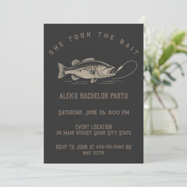Funny Fisherman Custom Fishing Bachelor Party Invitation (Standing Front)
