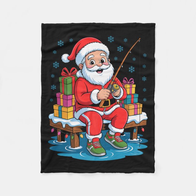 Funny Fisherman Santa Fishing Lovers Christmas Xma Fleece Blanket (Front)