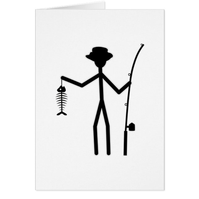 Funny Fisherman Stick Figure Holding Fish Bones (Front)