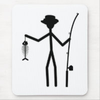 Funny Fisherman Stick Figure Holding Fish Bones