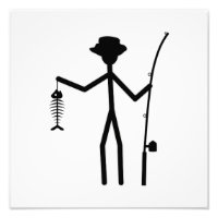 Funny Fisherman Stick Figure Holding Fish Bones