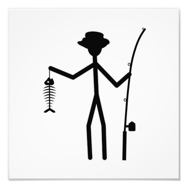 Funny Fisherman Stick Figure Holding Fish Bones Photo Print (Front)