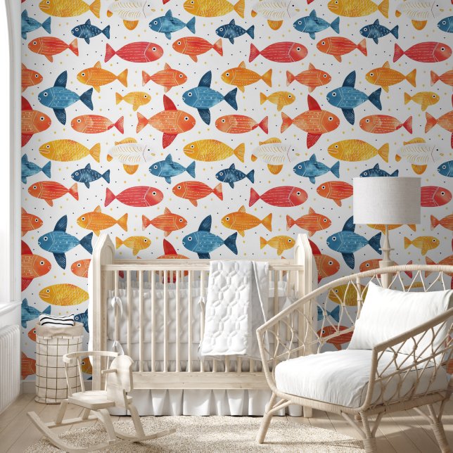 Funny Fishes Colourful Pattern Wallpaper (Kids)