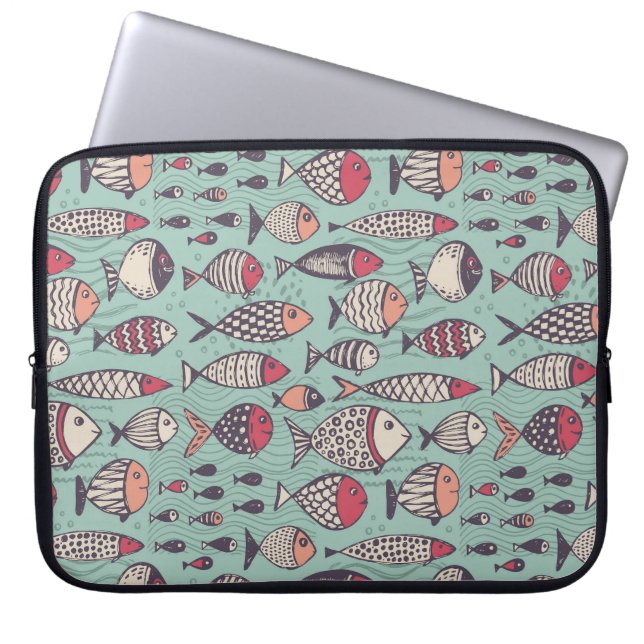 Funny fishes: hand-drawn seamless pattern. laptop sleeve (Front)