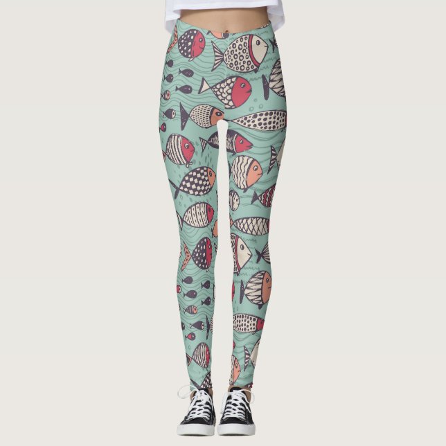 Funny fishes: hand-drawn seamless pattern. leggings (Front)