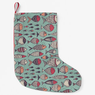 Funny fishes: hand-drawn seamless pattern. small christmas stocking