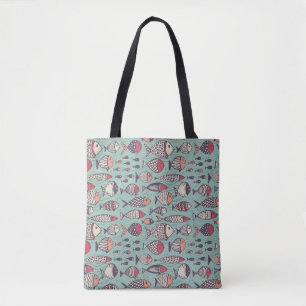 Funny fishes: hand-drawn seamless pattern. tote bag