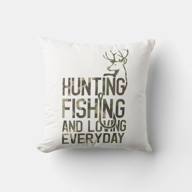 Funny Fishing And Hunting Camo Hunter Fisherman Cushion (Front)