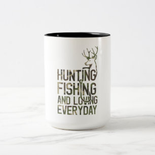 Funny Fishing And Hunting Camo Hunter Fisherman Two-Tone Coffee Mug